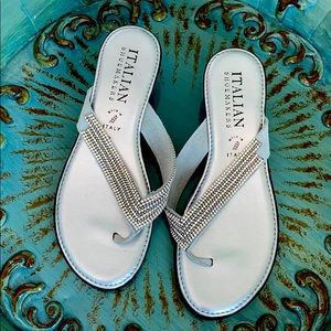Italian Shoemakers Wedge Silver Rhinestone Sandals
